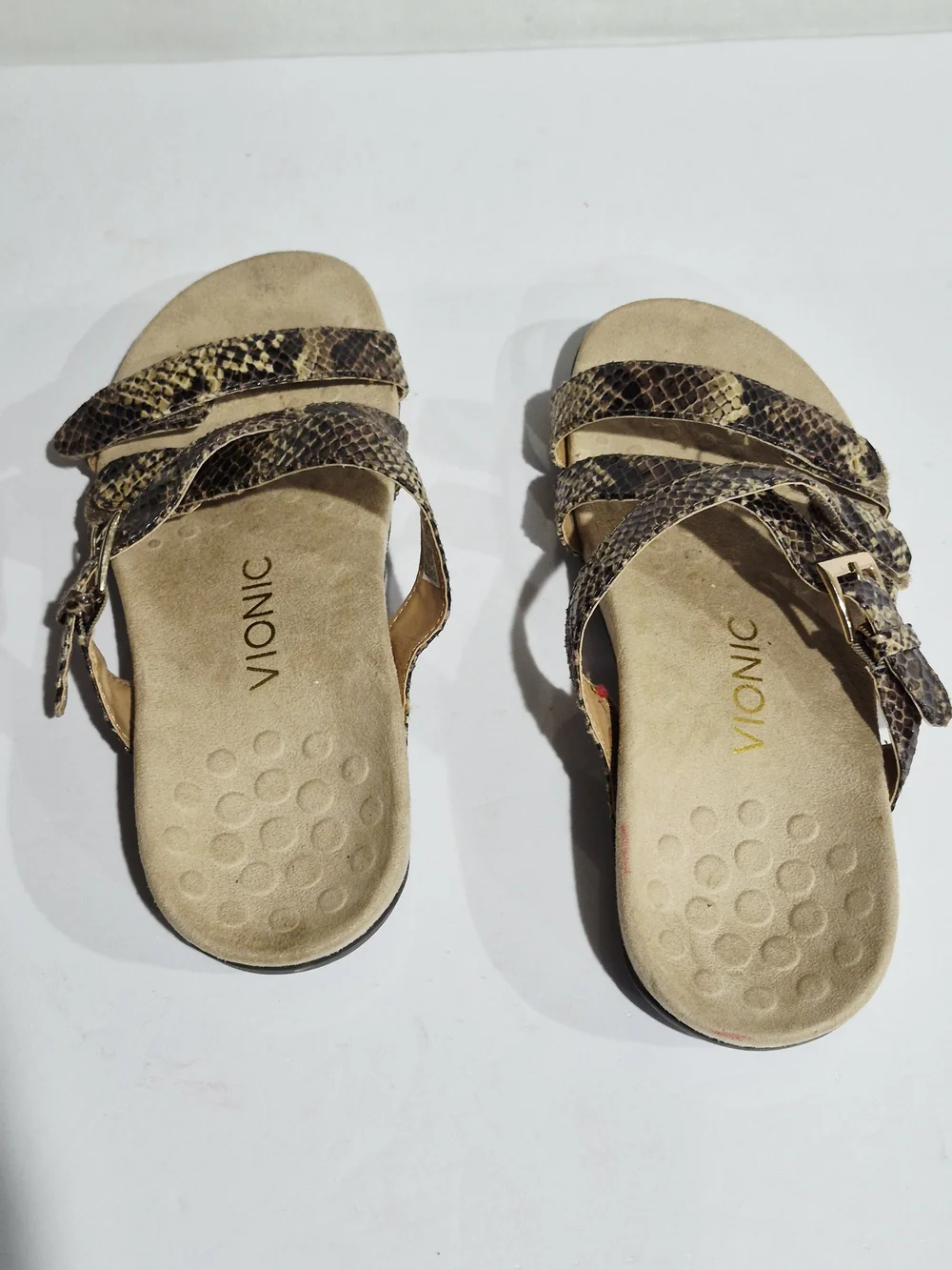 Vionic Women's Snake-Print Slide Sandals in Brown Size 6